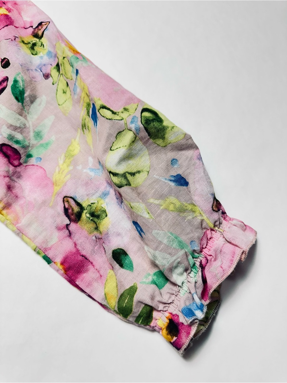 Linen Cotton Floral Blouse S Watercolor Cottagecore Romantic Boho Top - Picture 6 of 10